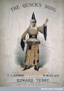 L0029760 Lithographed song sheet cover: 'The Quack's Song' Credit: Wellcome Library, London. Wellcome Images images@wellcome.ac.uk http://wellcomeimages.org Lithographed song sheet cover: 'The Quack's Song' composed by F. C. Burnand and W. Meyer Lutz. Lithograph circa 1900 By: Stannard & SonPublished: - Copyrighted work available under Creative Commons Attribution only licence CC BY 4.0 http://creativecommons.org/licenses/by/4.0/